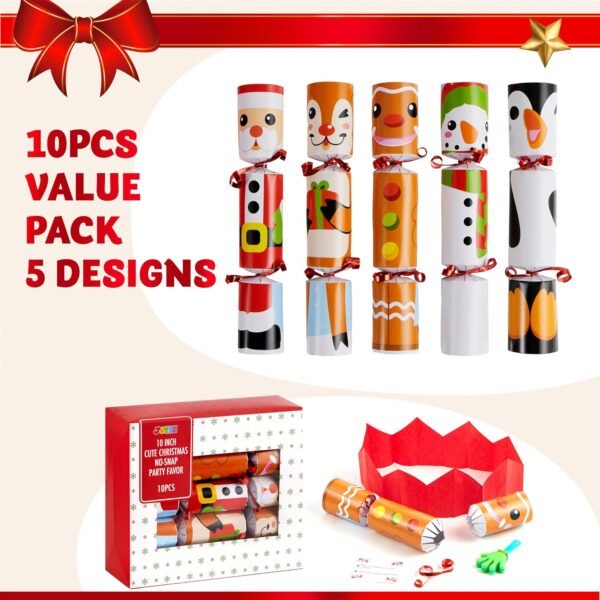 JOYIN 10 Pack Christmas Party Table Favor with Cute Christmas Characters, with Party Hat, Joke & Little Gift Inside, for Xmas Gift, Christmas Seasonal Holiday Dinner Traditions - Image 3