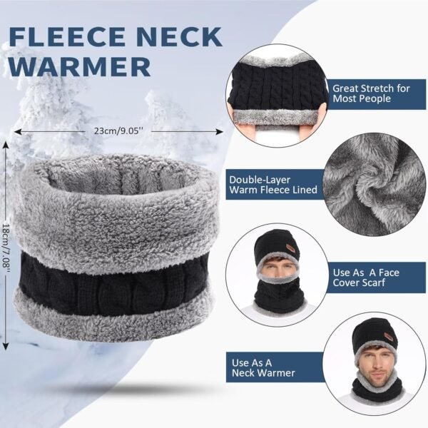 FZ FANTASTIC ZONE Mens Womens Winter Beanie Hat Scarf Set Warm Knit Thick Fleece Lined Skull Cap Neck Warmer for Men Women - Image 4
