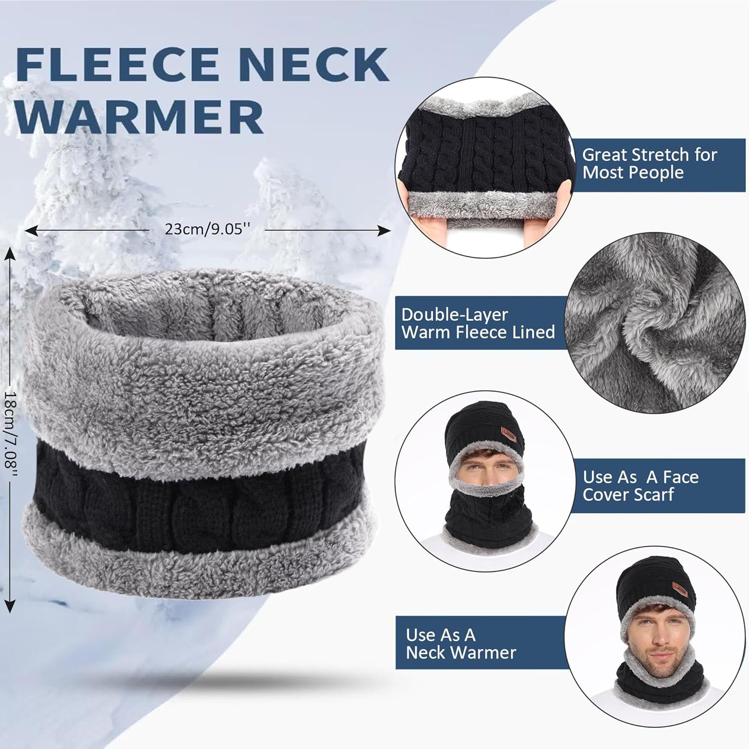 FZ FANTASTIC ZONE Mens Womens Winter Beanie Hat Scarf Set Warm Knit Thick Fleece Lined Skull Cap Neck Warmer for Men Women - Image 4