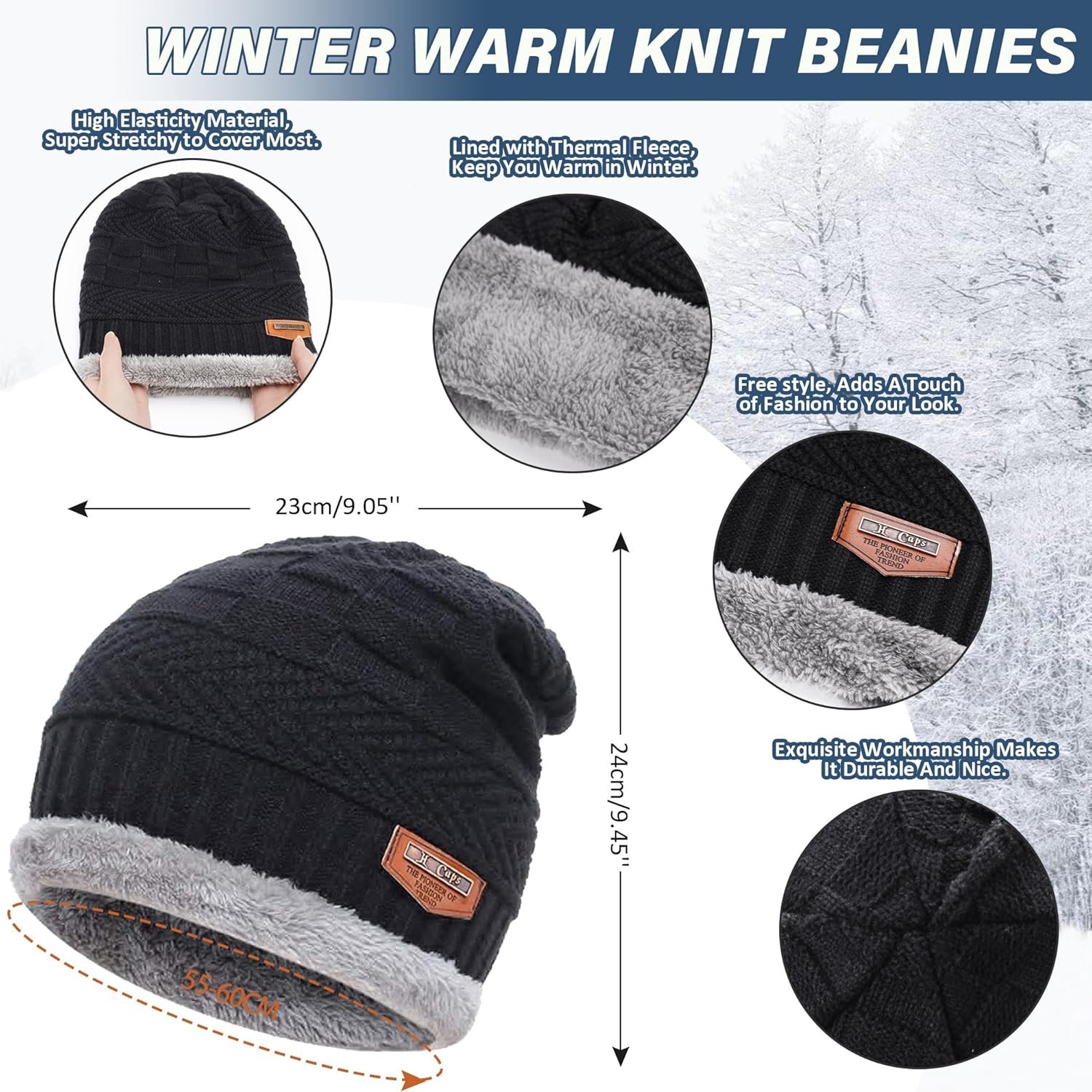 FZ FANTASTIC ZONE Mens Womens Winter Beanie Hat Scarf Set Warm Knit Thick Fleece Lined Skull Cap Neck Warmer for Men Women - Image 3
