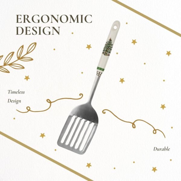 Spode Christmas Tree 13" Stainless Steel Slotted Spatula with Porcelain Handles - Holiday Serving Turner for Christmas Dinners & Holiday Parties - Kitchen Utensil for Holiday & Winter Celebrations - Image 7