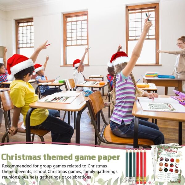 232 Pcs Christmas Trivia Party Games Set Include 207 Xmas Games Question Answer Paper Cards 25 Pencils for Christmas Festival Guessing Activity Party Supplies, 25 Players (Berry) - Image 7