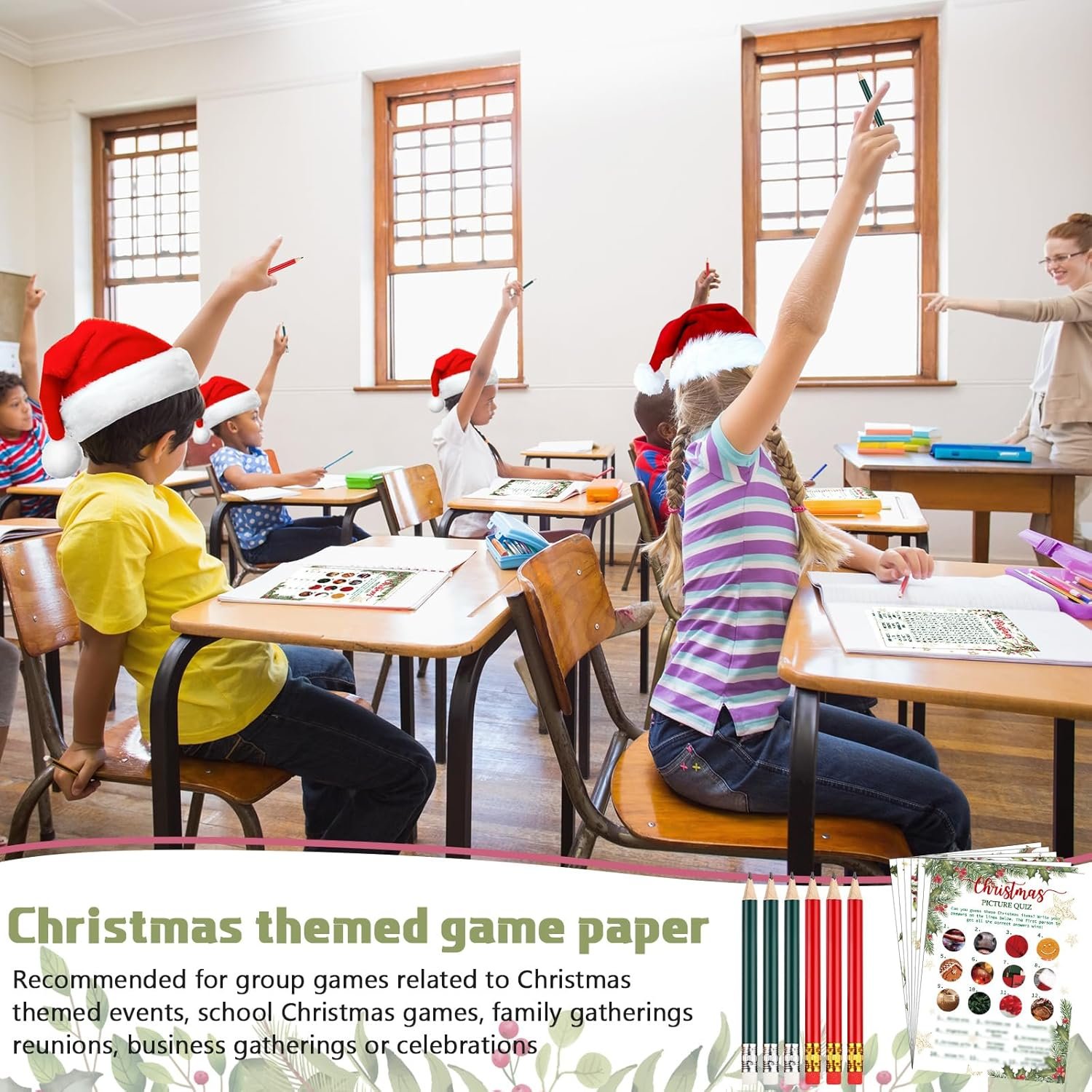 232 Pcs Christmas Trivia Party Games Set Include 207 Xmas Games Question Answer Paper Cards 25 Pencils for Christmas Festival Guessing Activity Party Supplies, 25 Players (Berry) - Image 7