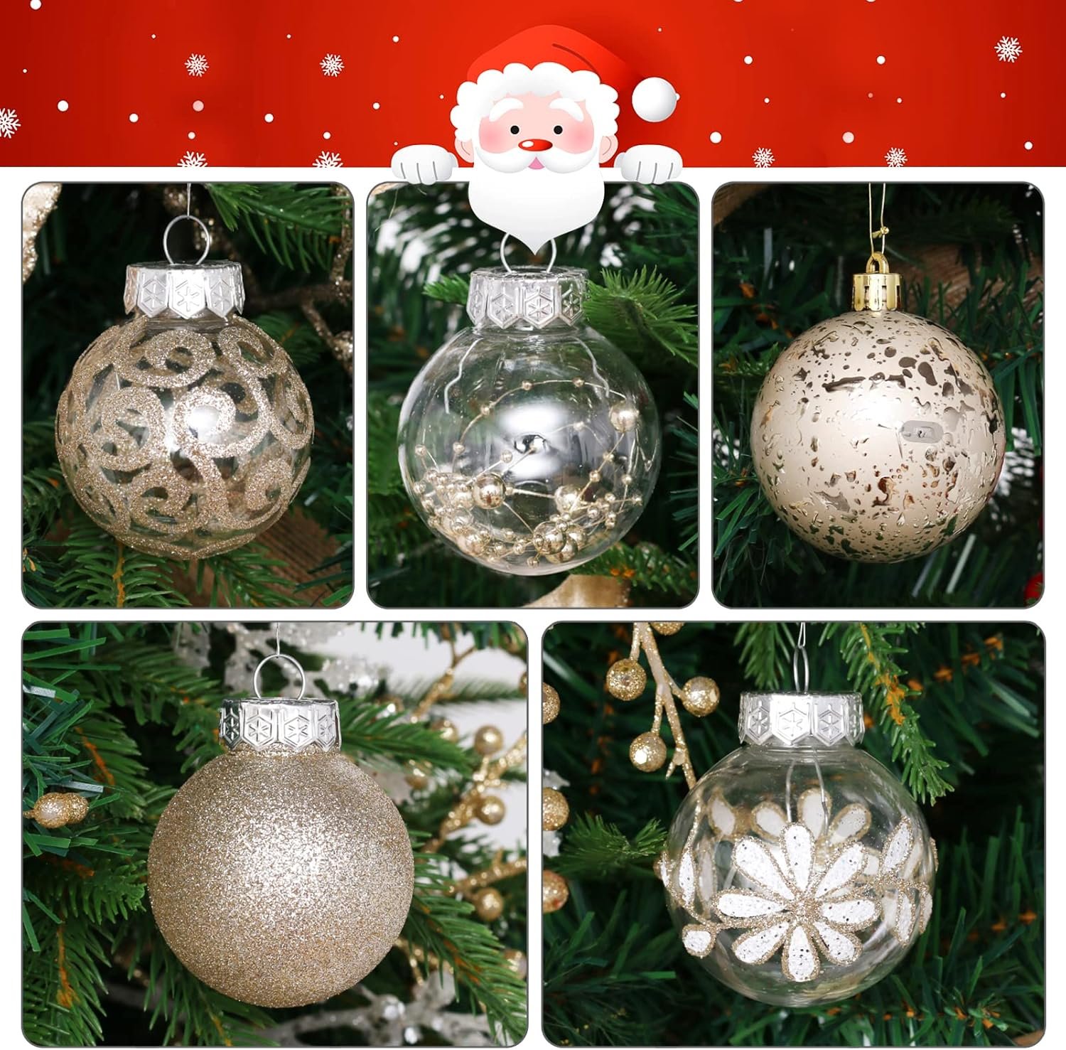 60mm/2.36inch Clear Christmas Ornaments Set, 30ct Champagne Christmas Ornaments Balls for Christmas Tree Decorations Shatterproof Transparent Baubles with Stuffed Decoration for Xmas Wedding Party - Image 4