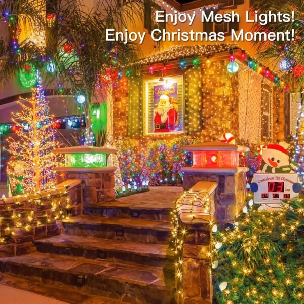 suddus 360 LED Christmas Net Lights, Net Lights Outdoor Mesh Lights,12ft x 5ft String Lights with Remote Waterproof Connectable Green Wire for Bushes, Lamn, Trees, Christmas Decoration, Warm White - Image 9