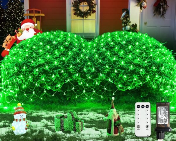 JMEXSUSS Green Christmas Net Lights 360 LED 12ft x 5ft Bush Lights Outdoor Plug in 8 Modes with Remote Connectable Mesh Lights for Christmas Halloween Decorations（Transparent Wire） - Image 2