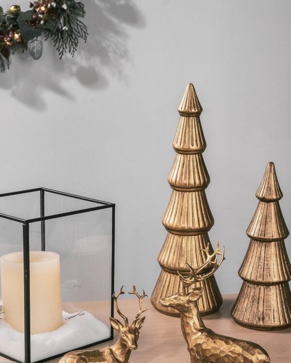 WONDROUS' DECO Wooden Christmas Tree Figurine, Tabletop Gold Tree Figurine, Set of 2 Desk Centerpieces for Christmas Decor - Image 4