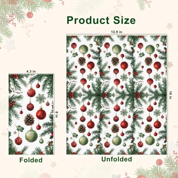3-Ply Christmas Paper Napkins Disposable: Guest Dinner Hand Towels, Xmas Table Decorative for Bathroom Home Kitchen, Holiday Cocktail Party Decor, Red White Green (4.3x7.9 Inches, Count, 100) - Image 3