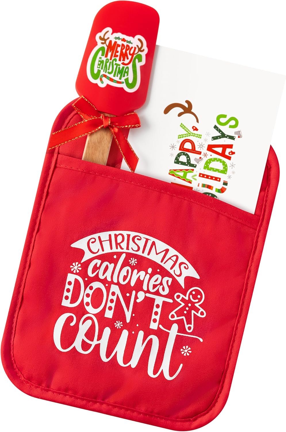 R HORSE 3Pcs Christmas Pot Holder Baking Gift Kit with Silicone Spatula Greeting Card Xmas Funny Heat Resistant Oven Mitt Red Cookie Hot Pad for Xmas Kitchen Gift for Family Friend Colleague Employee - Image 2