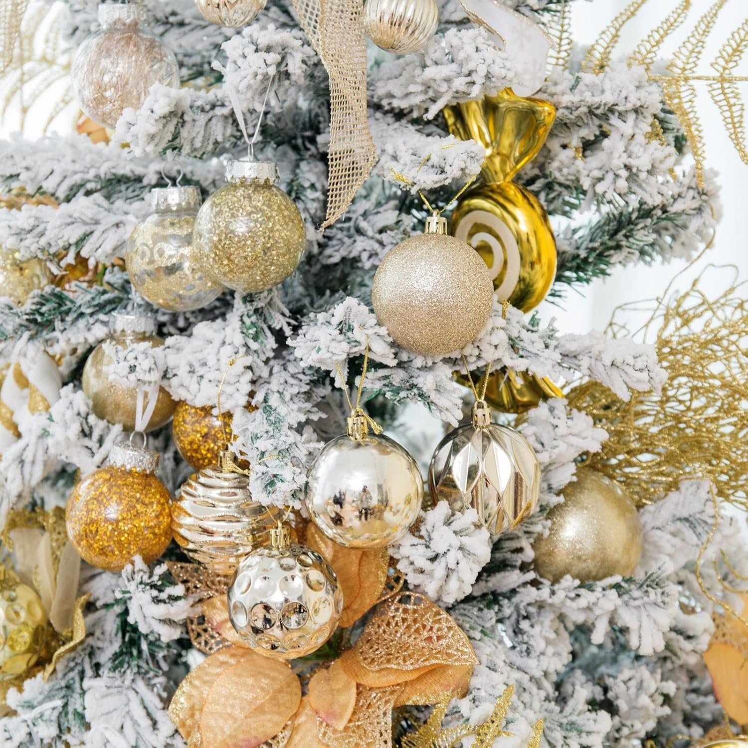 SY CRAFT 86 Pieces of Assorted Shatterproof Christmas Ball Snowflake Ornaments Seasonal Decorative Hanging Ornament Set with Hand-held Gift Package for Xmas Tree Decorations (86PCS, Champaign Gold) - Image 7