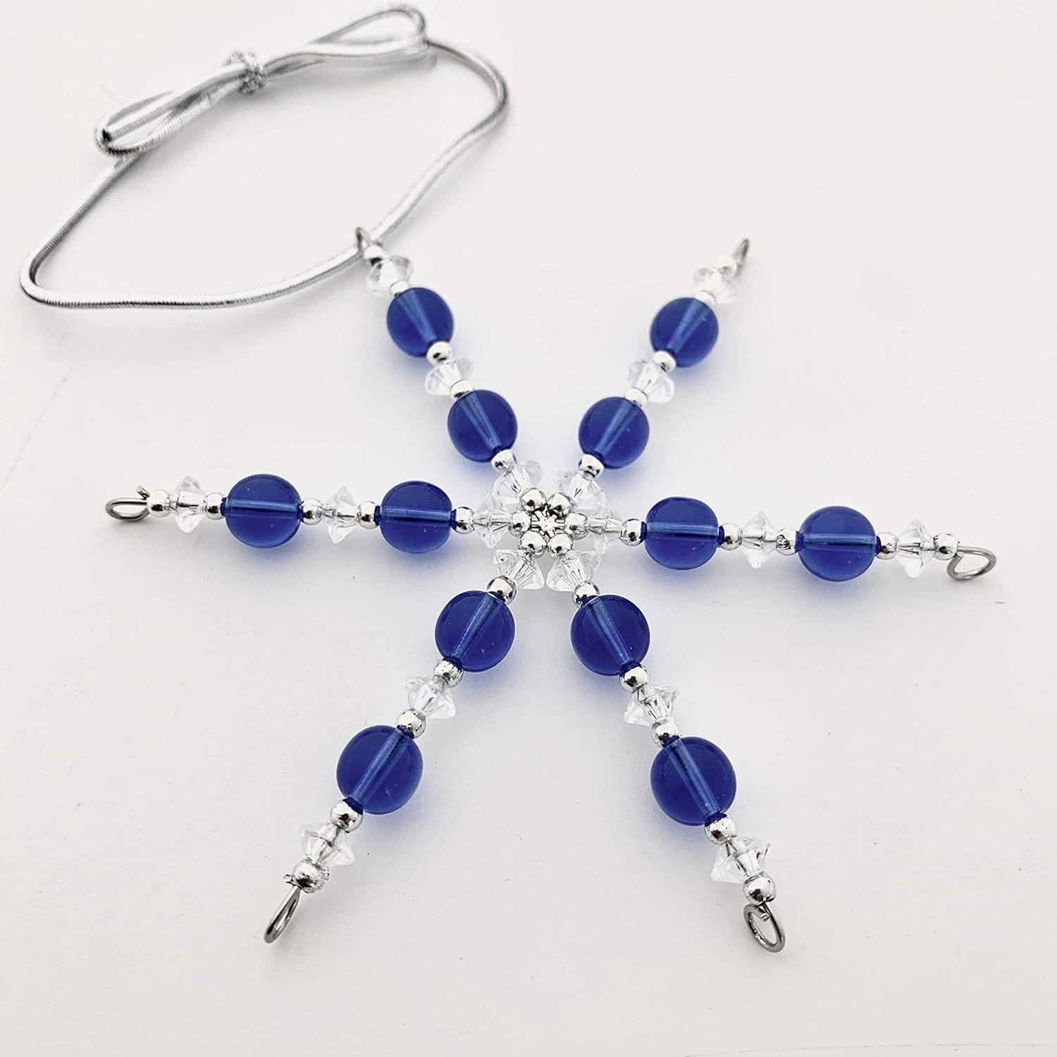 Anchor Ornament - Blue Glass Beaded Snowflake Christmas Ornament/Gift Tag with Pewter Anchor Charm with Jewelry Box - Handmade with Clear and Silver Vintage Beads and Blue Glass Vintage Beads - Image 9