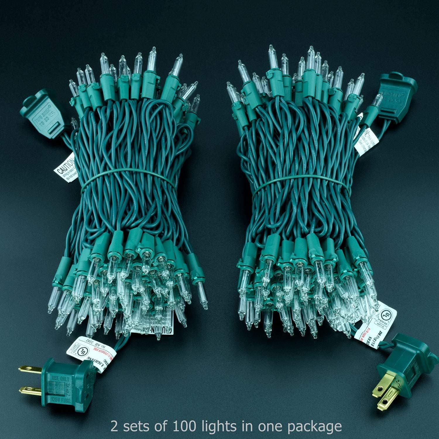 YULETIME 200 Clear Christmas Lights, Pack of 2 Sets 33 Feet 100 Count UL Certified Incandescent String Lights (Clear - Green Wire) - Image 8