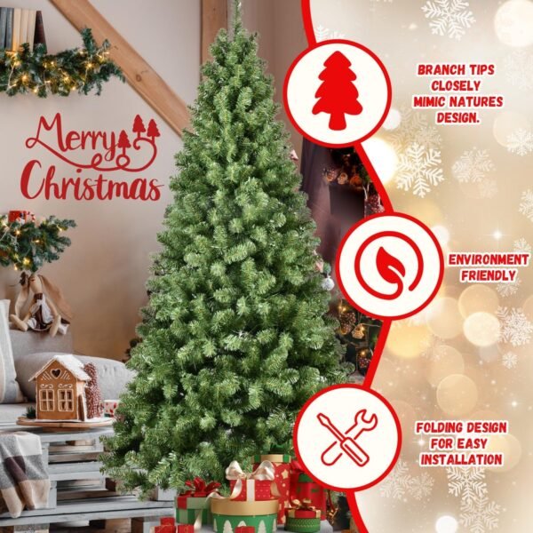 8FT Prelit Christmas Tree, Premium Artificial Christmas Tree with 500 Lights and 1460 Branch Tips, Memory Wire Pre Lit Hinged Xmas Tree with Metal Base for Holiday, Party, Home Decoration - Image 6