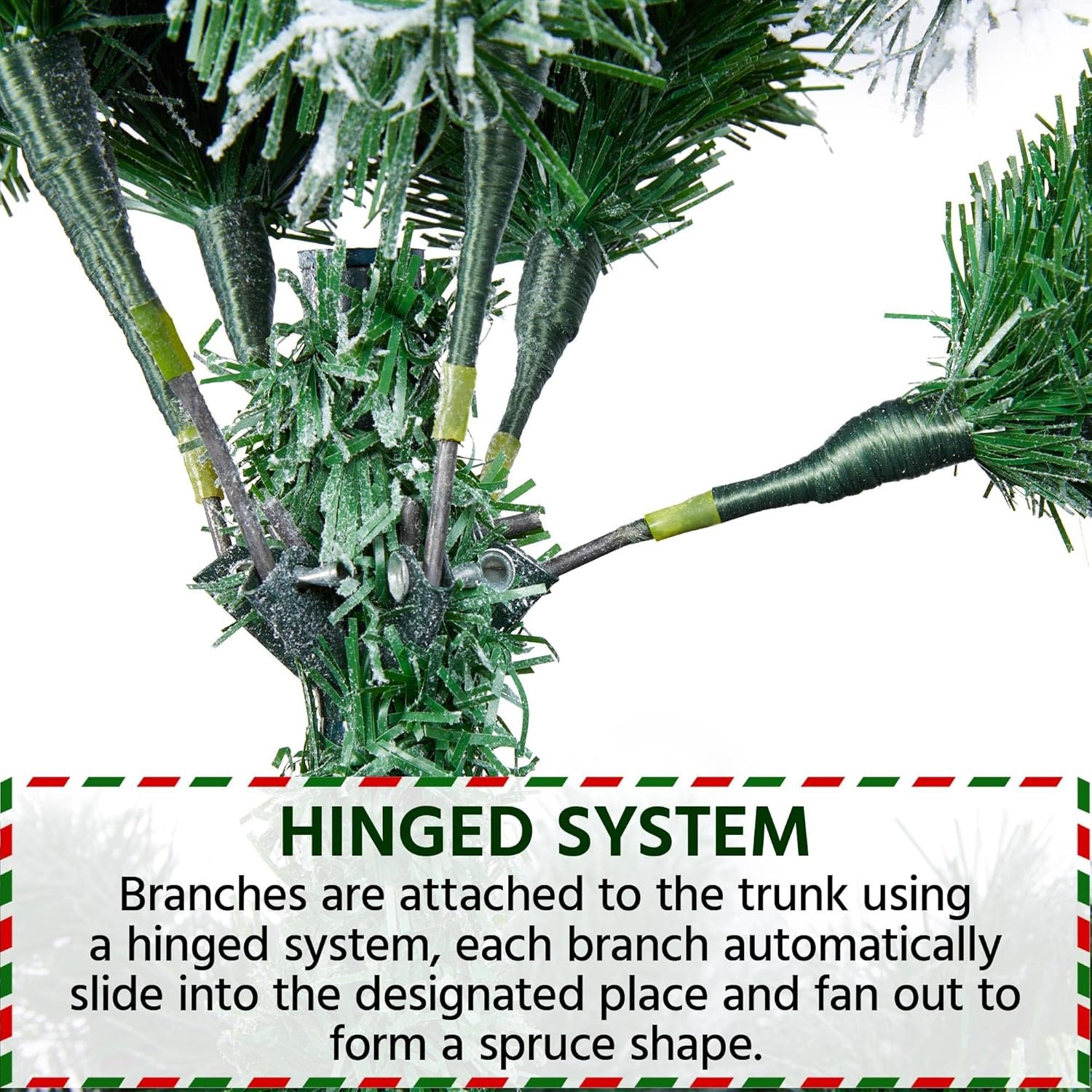Yaheetech 6ft Pre-lit Artificial Christmas Tree with Incandescent Warm White Lights, Snow Flocked Full Prelighted Xmas Tree W/820 Branch Tips, 250 Incandescent Lights & Foldable Stand, Green & White - Image 9