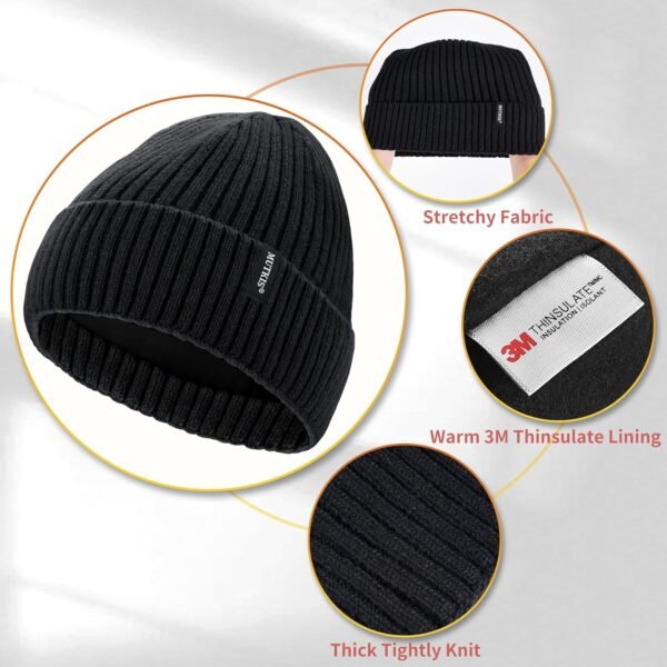 Beanie Hats for Men 30% Merino Wool Knit Hat, Winter Hats for Women Thick Warm Lined, Beanie for Women Cold Weather Skull Cap - Image 3