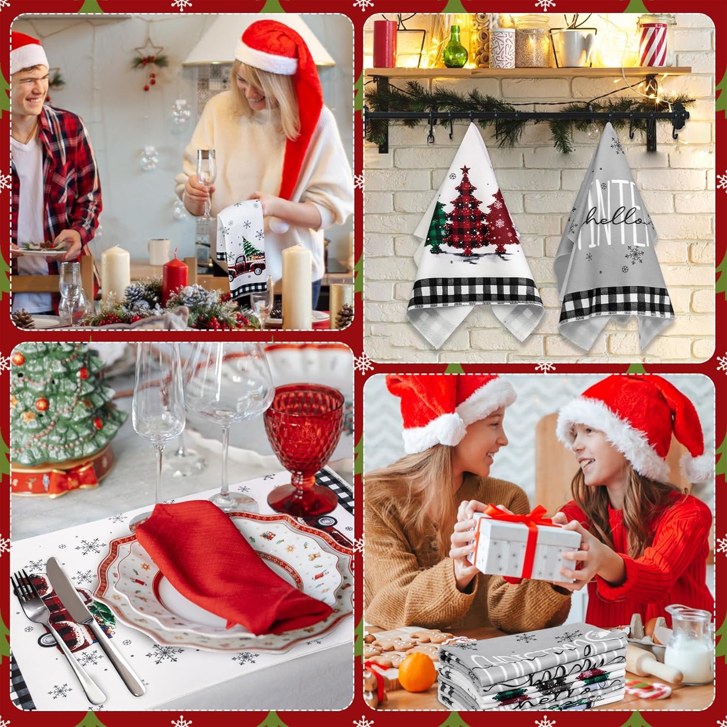 4 Pack Christmas Kitchen Towels, Black White Buffalo Plaid Christmas Dish Towels 18 x 26 Inch, Xmas Trees Truck Farmhouse Christmas Hand Towels for Kitchen Home Winter Holiday Decorations - Image 8