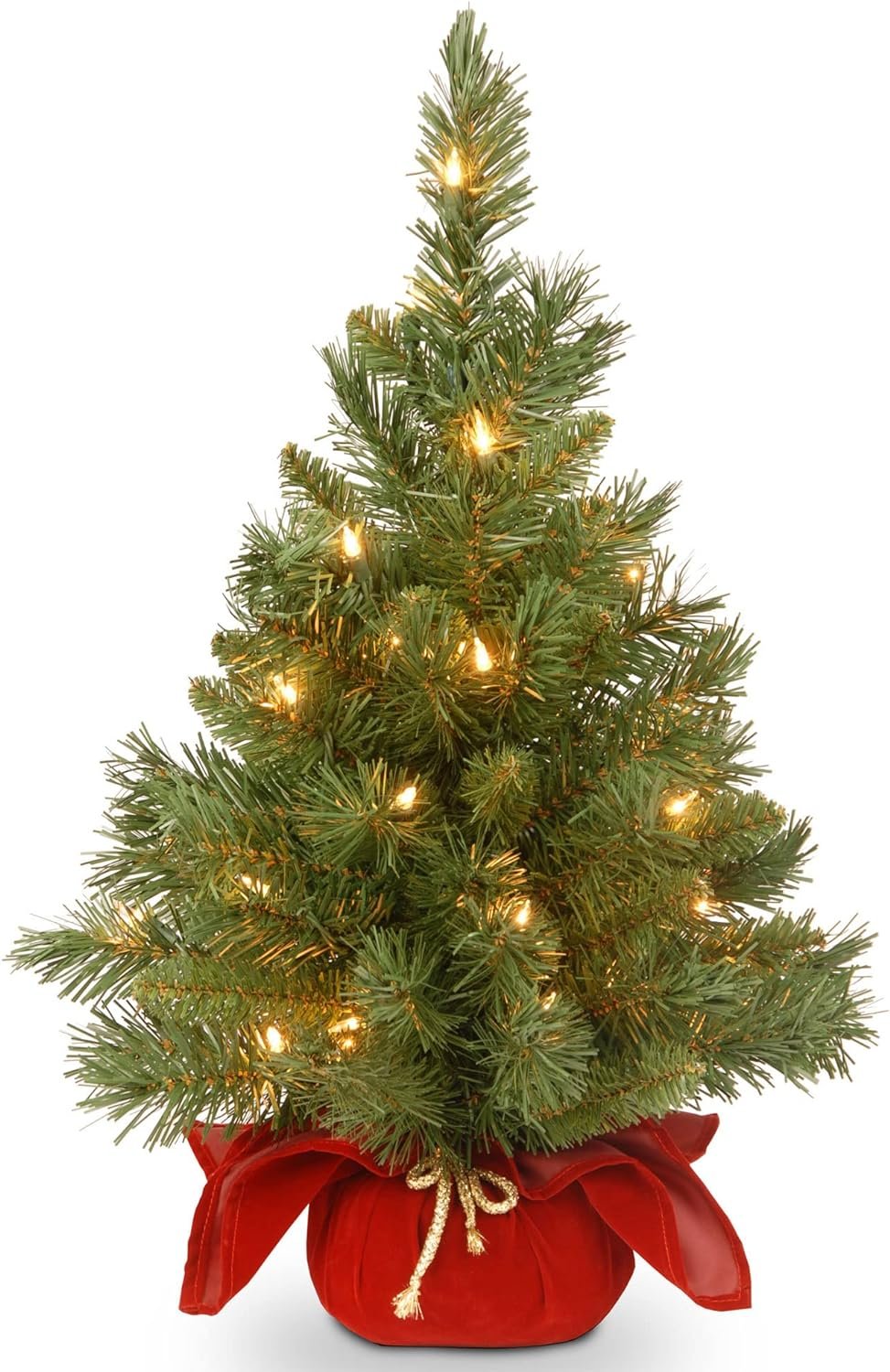 National Tree Company Pre-lit Artificial Mini Christmas Tree | Includes Small Lights and Cloth Bag Base | Majestic Fir - 2 ft - Image 2