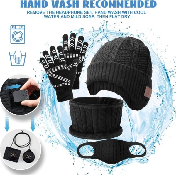 Music Beanie Hat Set - Men's Winter Hat w/Speaker Headphones and Scarf Gloves, for Teens Boys Women Gamer - Image 8