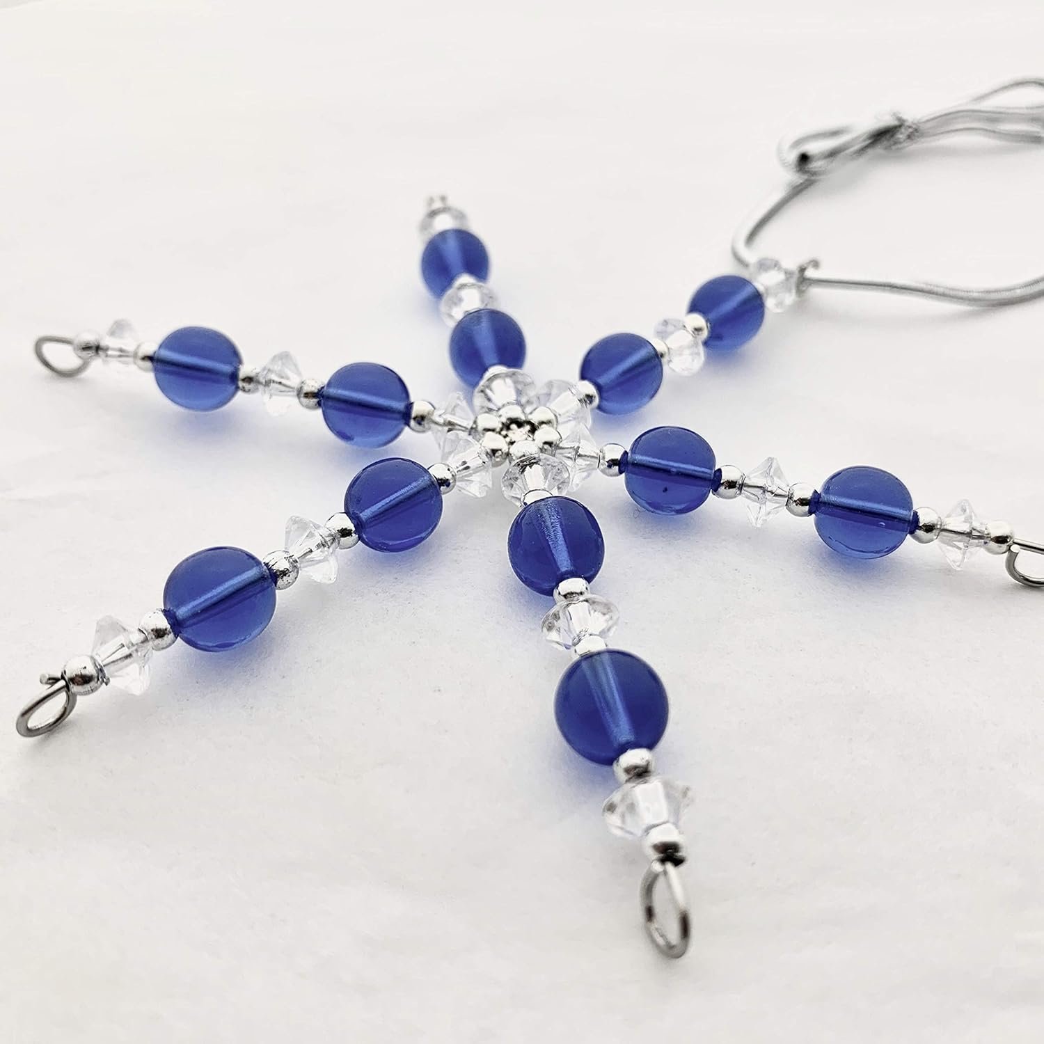 Anchor Ornament - Blue Glass Beaded Snowflake Christmas Ornament/Gift Tag with Pewter Anchor Charm with Jewelry Box - Handmade with Clear and Silver Vintage Beads and Blue Glass Vintage Beads - Image 8