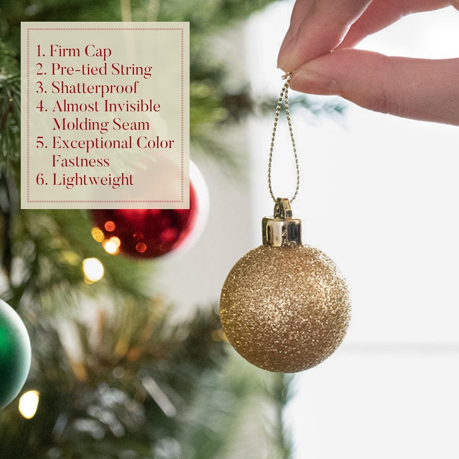 Valery Madelyn 1.57 Inches Small Christmas Tree Decorations Ornament Set for Fall Halloween, 24ct Red Green and Gold Shatterproof Christmas Ball Ornaments Bulk, Hanging Decor for Xmas Holiday Party - Image 6
