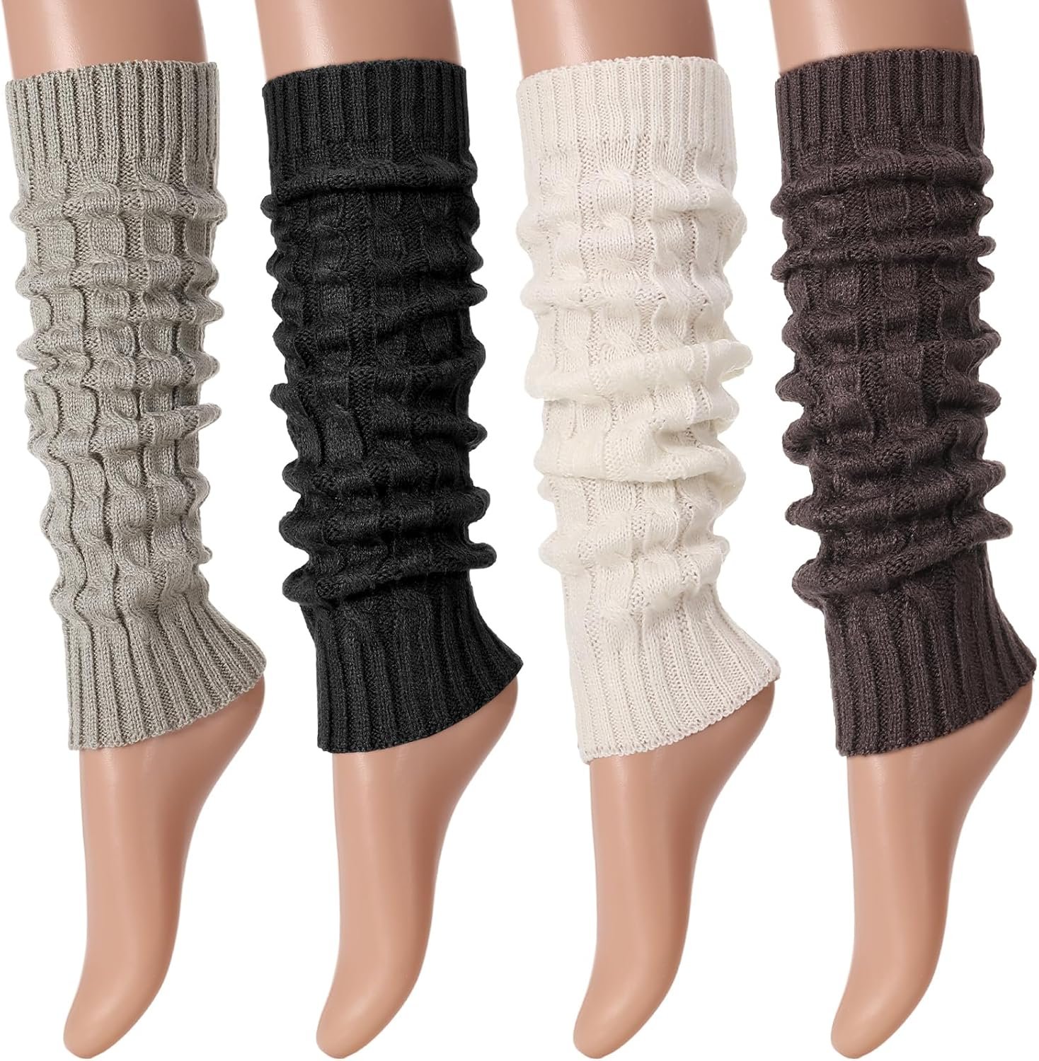 4 Pairs Leg Warmers for Women Winter Long Leg Warmers Knit Leg Warmers Warm Long Boot Socks for 80s Party Yoga Dance - Image 2
