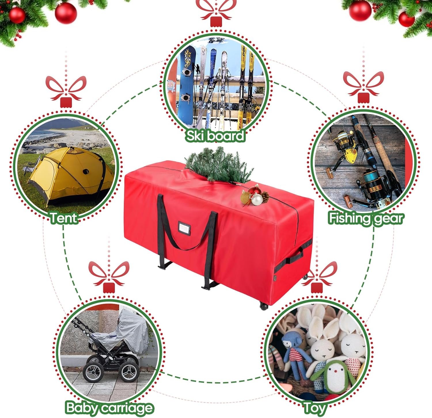 BALEINE 7.5 ft Rolling Christmas Tree Storage Bag, 2 Swivel Wheels for Easy Moving, Heavy Duty 600D Oxford Fabric Extra Large Artificial Christmas Tree Bag with Reinforced Carry Handles (Grey) - Image 11