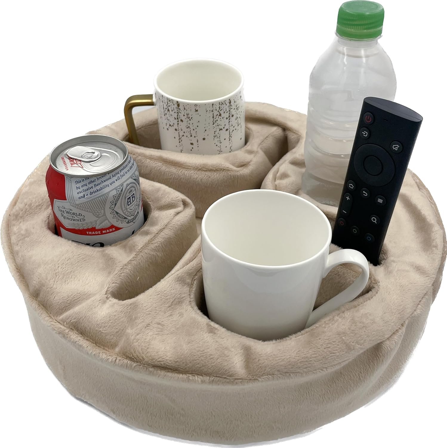Couch and Bed Cup Holder Pillow, Sofa Organizer Caddy for Drinks, Remotes, Phones, Snacks (Beige) - Image 2