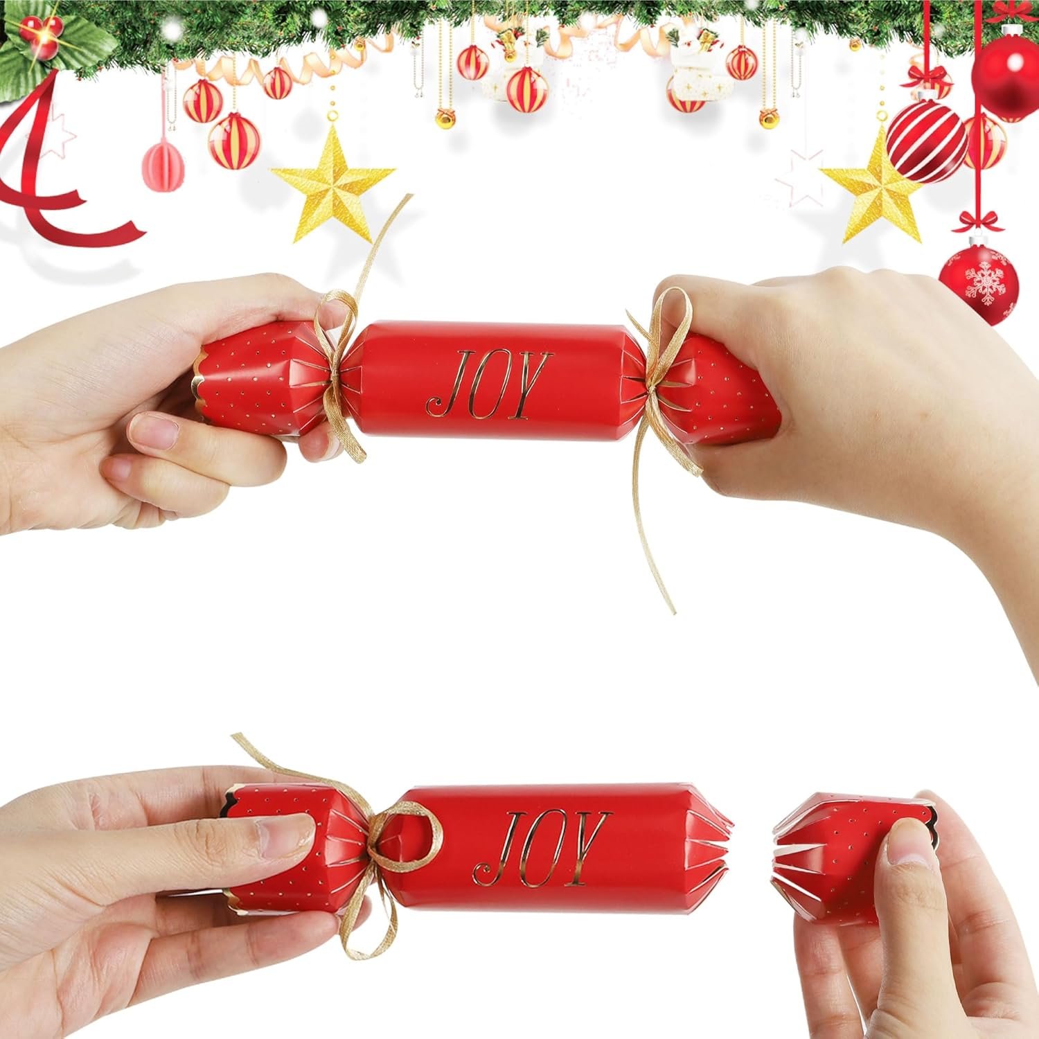 Lulu Home 12 Packs Non-Snap Christmas Crackers Set, Xmas Gift Box Kit Inside with A Puzzle, Small Gadget & Paper Crown for Party Dinner Game Traditions, Reindeer Santa Patterned, Each 6.5"H x 1.4"Dia - Image 7
