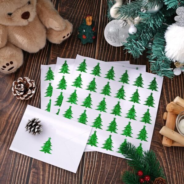 Whaline 450Pcs Christmas Tree Glitter Stickers Shiny Xmas Tree Envelop Seal Stickers Self-Adhesive Holiday Label Decals for Invitation Greeting Card Envelope Scrapbook Bottle Cup Seals - Image 4