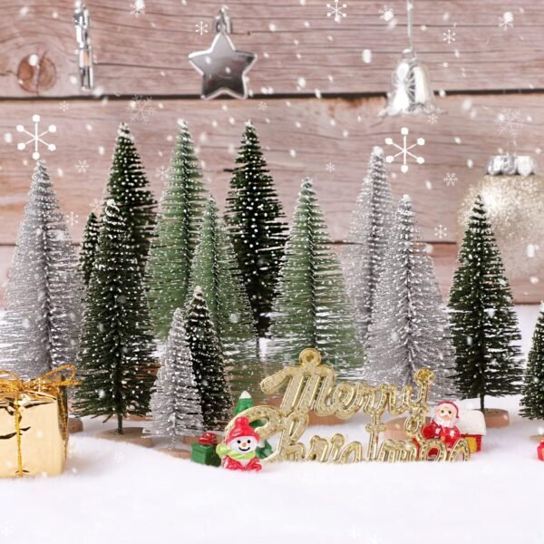 30Pcs Christmas Decorations Mini Christmas Trees, Artificial Christmas Tree Bottle Brush Trees with Wooden Base for Christmas Decor Christmas Party Home Table Craft - Image 6