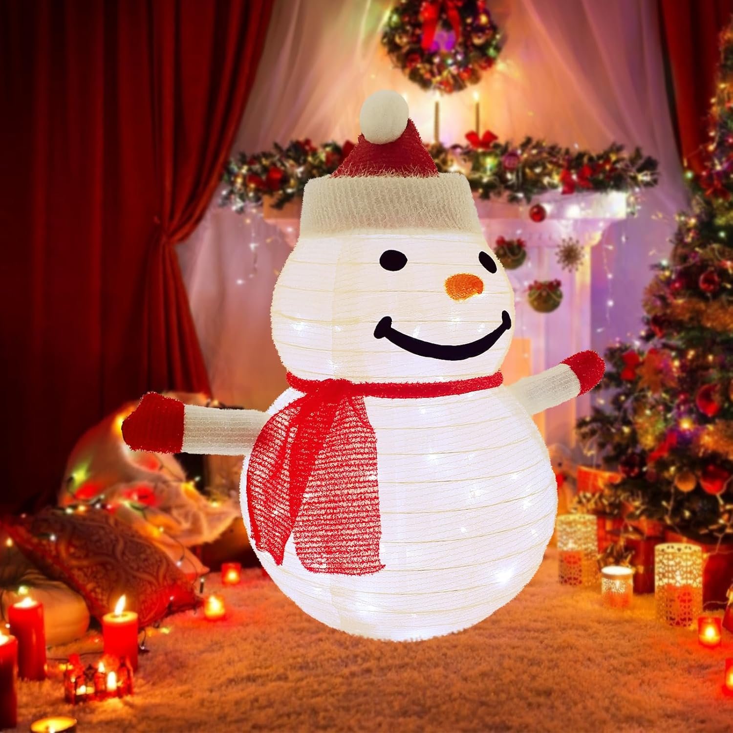 3D Christmas Collapsible Snowman Decorations,23” Light Up Christmas Snowman with LED Cool White Lights for Indoor Outdoor Garden Holiday Décor, Christmas Event Decoration, Christmas Eve Night - Image 8