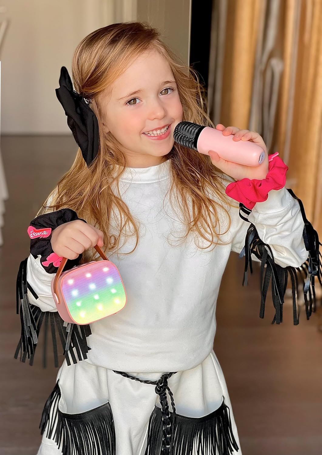 YLL Mini Karaoke Machine for Kids Adults, Portable Bluetooth Speaker with 2 Wireless Microphones, Christmas Birthday Gifts Toys for Girls Ages 4, 5, 6,7, 8,9,10,11,12+ Years Old Toddler (Lightpink) - Image 9