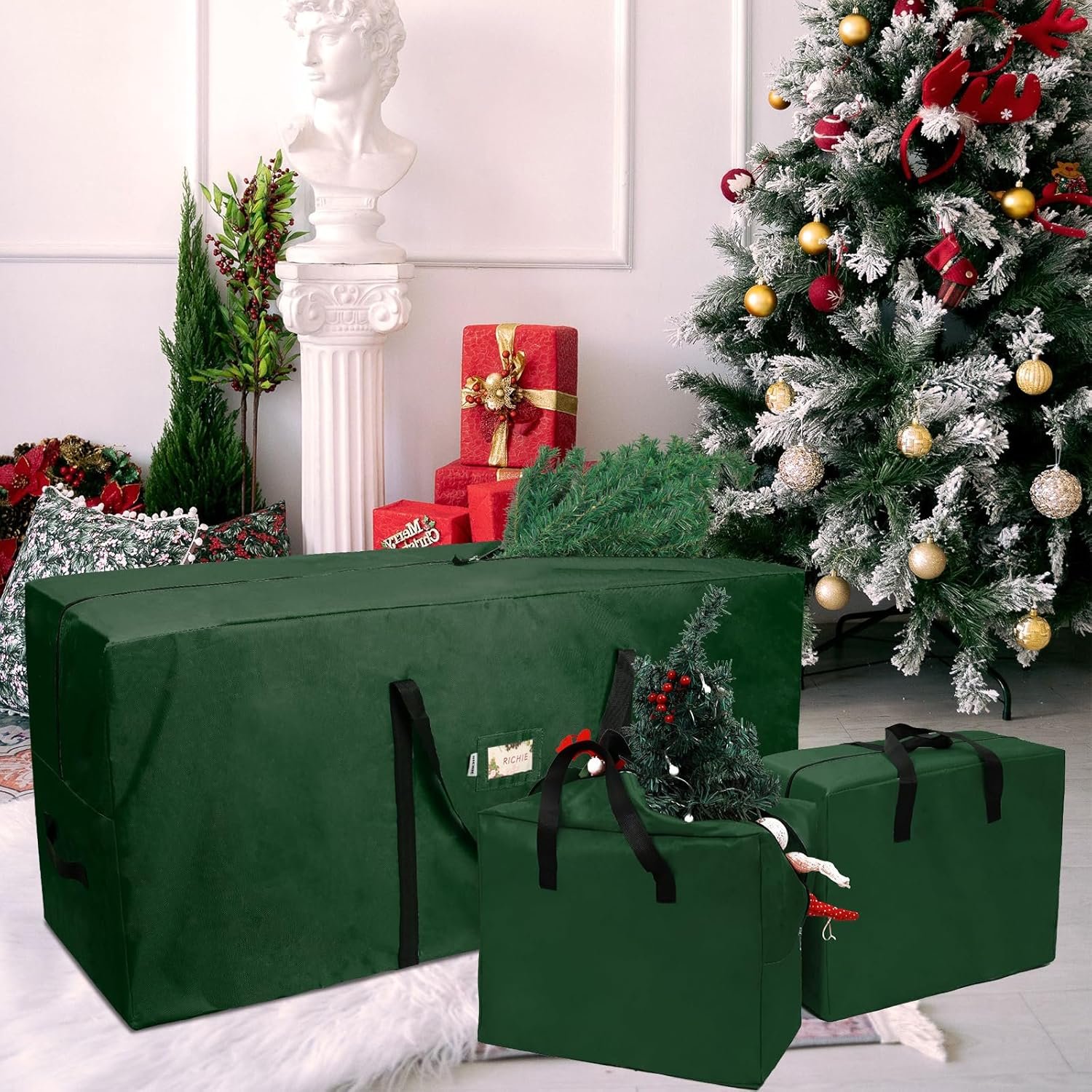 RICHIE Christmas Tree Storage Bag 9 ft (3pc Set), Fits Up to 9 Foot Artificial Trees, 600D Oxford Tear-proof Xmas Tree Bag, Reinforced Handles&Zippered&Durable, Holiday Decoration Storage Bags, Green - Image 8