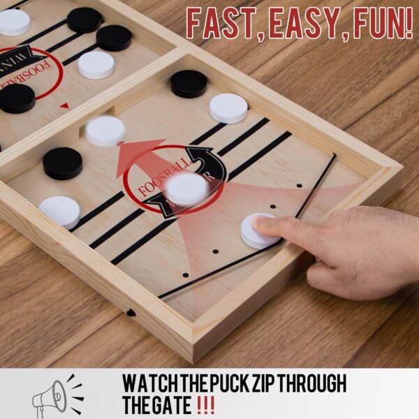 Extra Large Wooden Fast Sling Puck Game – Super Sling Hockey Table for Family Game Night & Parties | Foosball Winner String Puck Game with 20 Pucks & Storage Bag | Premium Wood Construction - Image 7