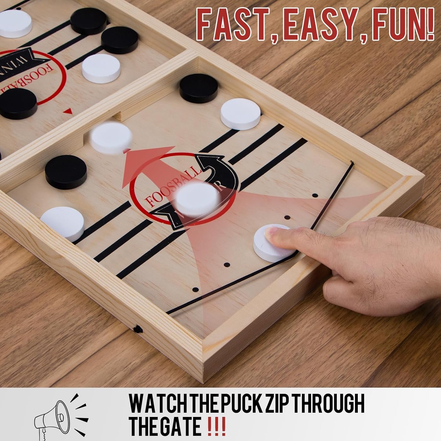 Extra Large Wooden Fast Sling Puck Game – Super Sling Hockey Table for Family Game Night & Parties | Foosball Winner String Puck Game with 20 Pucks & Storage Bag | Premium Wood Construction - Image 7