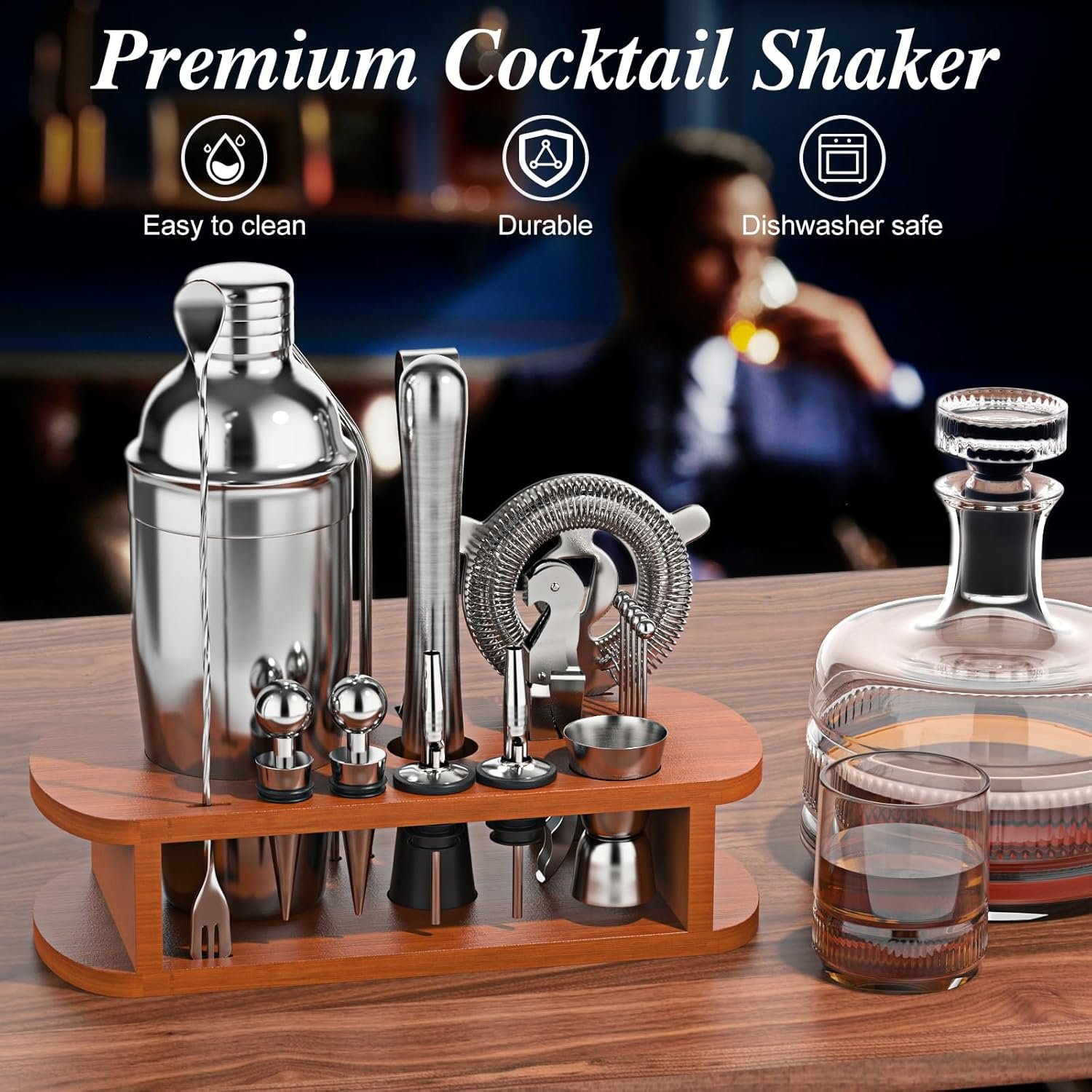 Cocktail Shaker Set with Stand - 25pcs Mixology Bartender Kit 25oz Professional Bar Tools Set Bar Accessories for Drink Mixing, Bartender Gifts for Home Bar, Parties - Image 4
