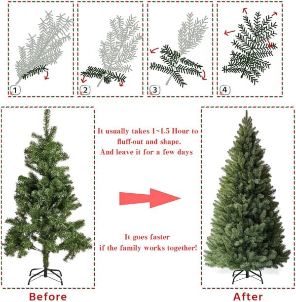 6ft Christmas Tree, Artificial Xmas Tree with 1000 Branch Tips Holiday Party Decorations 1 Minute Christmas Tree for Home Office Easy Assembly, Reusable, Metal Hinges & Foldable Base - Image 6