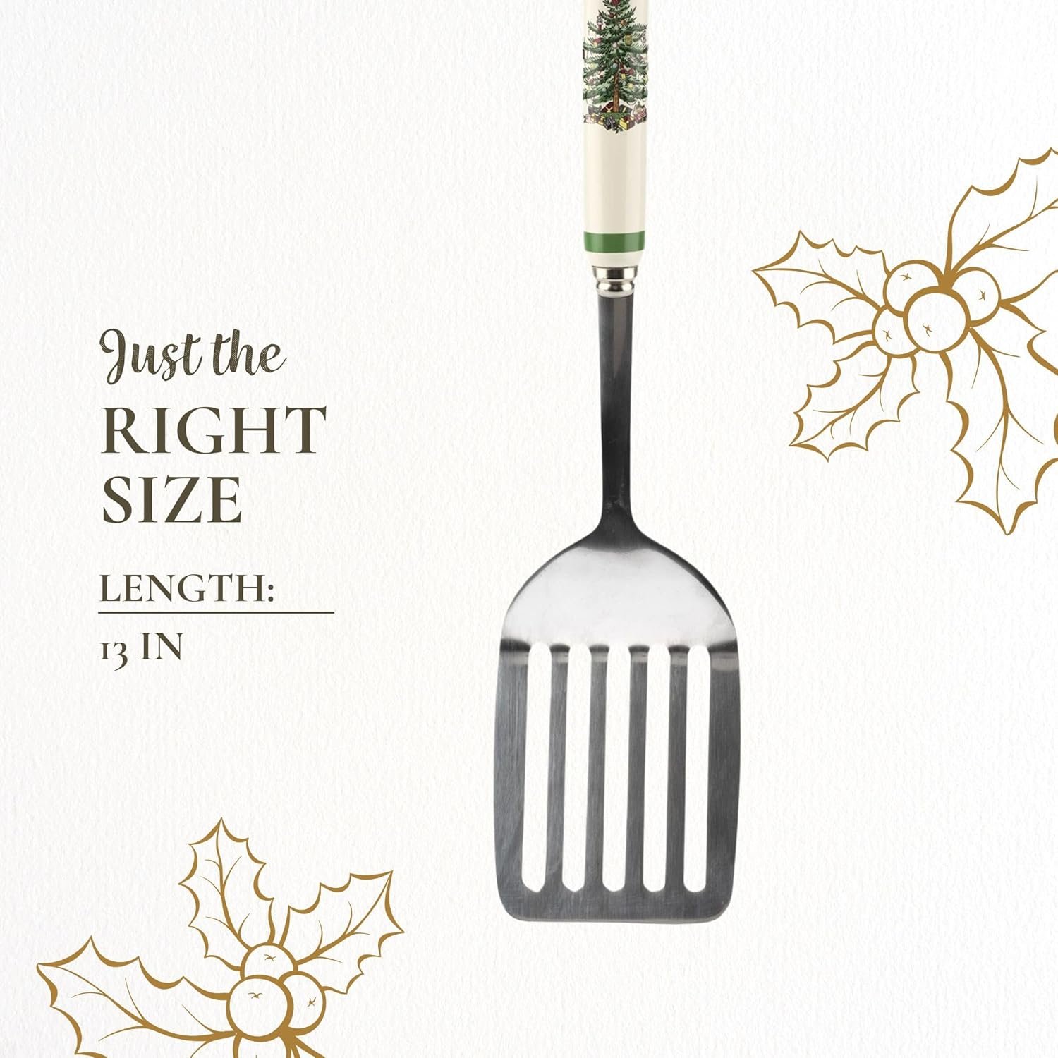Spode Christmas Tree 13" Stainless Steel Slotted Spatula with Porcelain Handles - Holiday Serving Turner for Christmas Dinners & Holiday Parties - Kitchen Utensil for Holiday & Winter Celebrations - Image 8