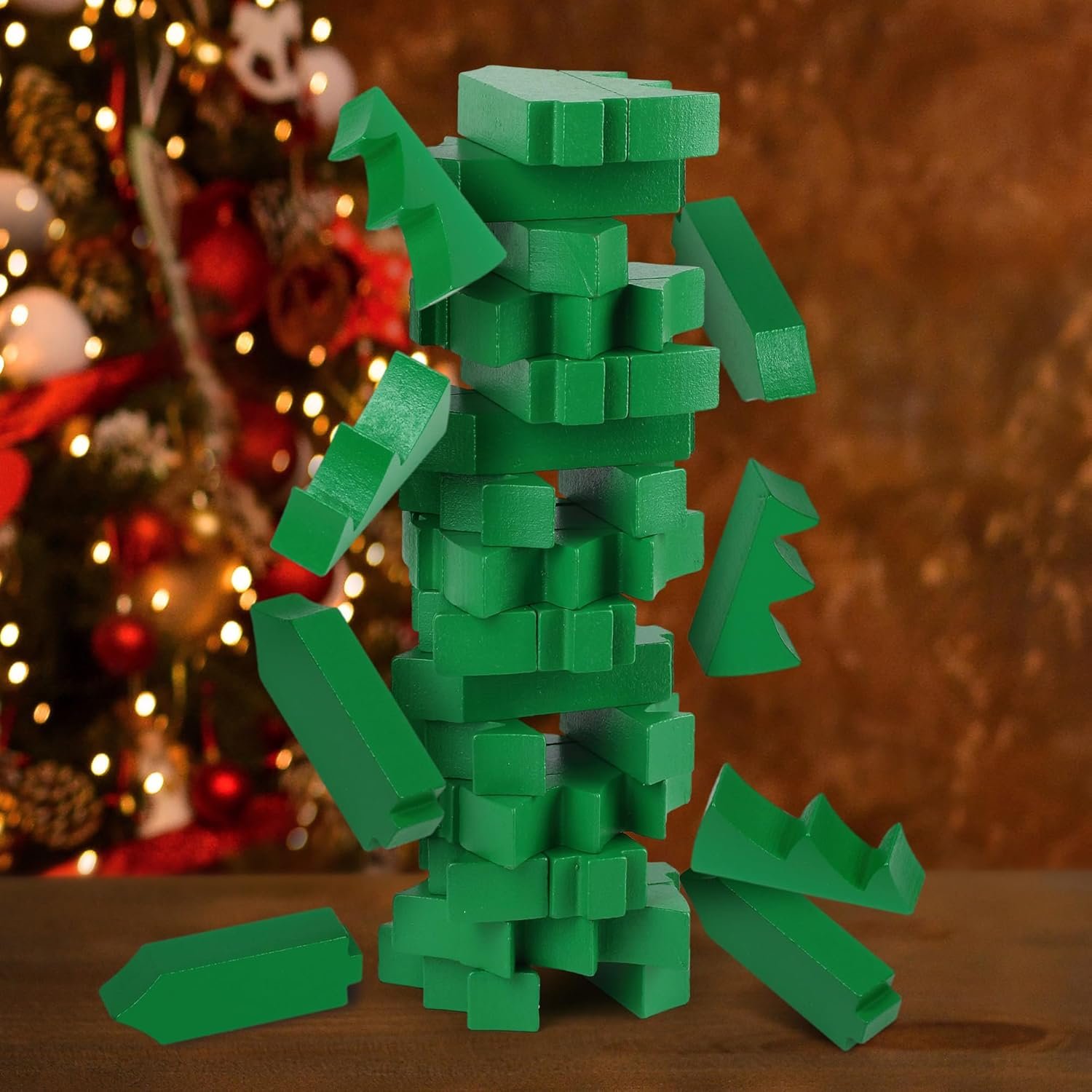 Funwares Wooden Blocks Stacking Game, Tumbling Tower and Balance Game, Family & Party Fun, Game for Kids and Adults, Ages 6+, Santa’s Christmas Tree Stack-Up, Christmas Tree Wood Blocks Stacking Game - Image 8