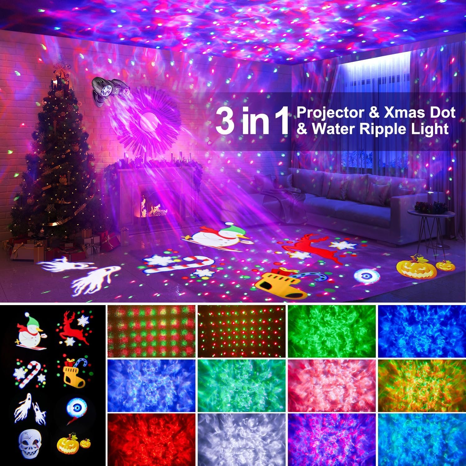 2024 Upgraded Christmas Projector Halloween Projector Lights Outdoor, 3 IN 1 Patterns Xmas Holiday Star Projector Lights,Remote Christmas Projector,Waterproof Laser Star Projector Outdoor Garden Decor - Image 4