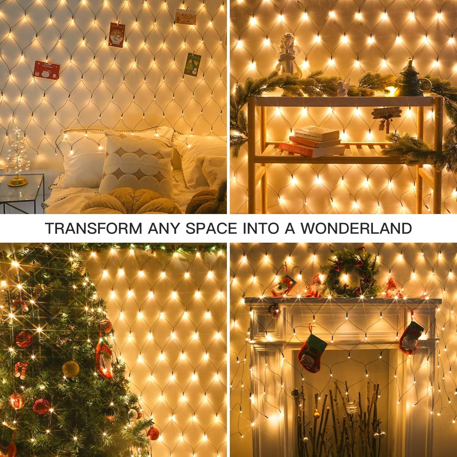 suddus 360 LED Christmas Net Lights, Net Lights Outdoor Mesh Lights,12ft x 5ft String Lights with Remote Waterproof Connectable Green Wire for Bushes, Lamn, Trees, Christmas Decoration, Warm White - Image 3