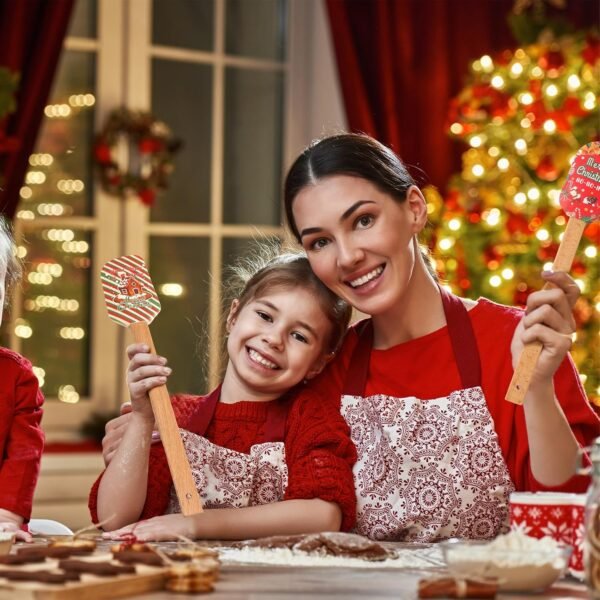 Patelai Christmas Silicone Spatula Xmas Cake Spatula with Wooden Handle Snowmen Pancake Spatula Cute Pan Scraper Xmas Dish Scraper Cooking Spatulas for Kitchen Mixing Cooking (Chic Style,6 Pieces) - Image 7