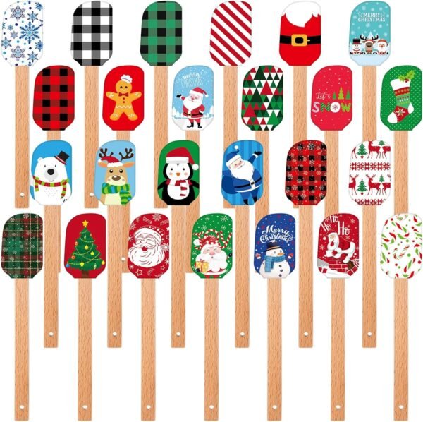 Tioncy 25 Pieces Christmas Silicone Spatulas Kit Christmas Xmas Pattern Cake Decorating Spatula Heat Resistant Pancake Spatula for Christmas Cooking Housewarming Gift - Image 2