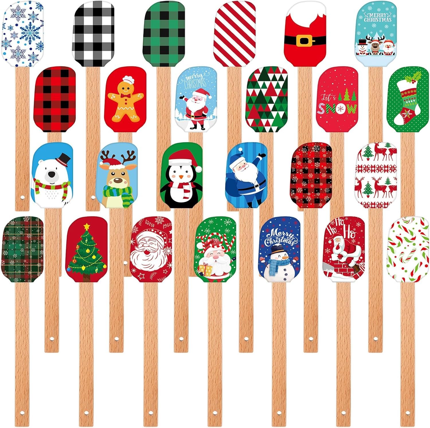 Tioncy 25 Pieces Christmas Silicone Spatulas Kit Christmas Xmas Pattern Cake Decorating Spatula Heat Resistant Pancake Spatula for Christmas Cooking Housewarming Gift - Image 2
