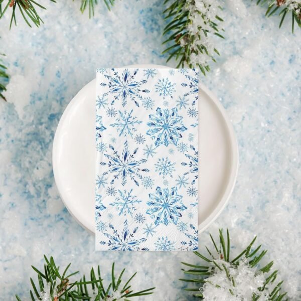 200Pcs Christmas Snowflake Guest Napkins Watercolor Blue Snowflake Disposable Napkins Winter Xmas Dinner Hand Towel Paper Napkins for Bathroom Wedding Holiday Party Table Supplies - Image 4