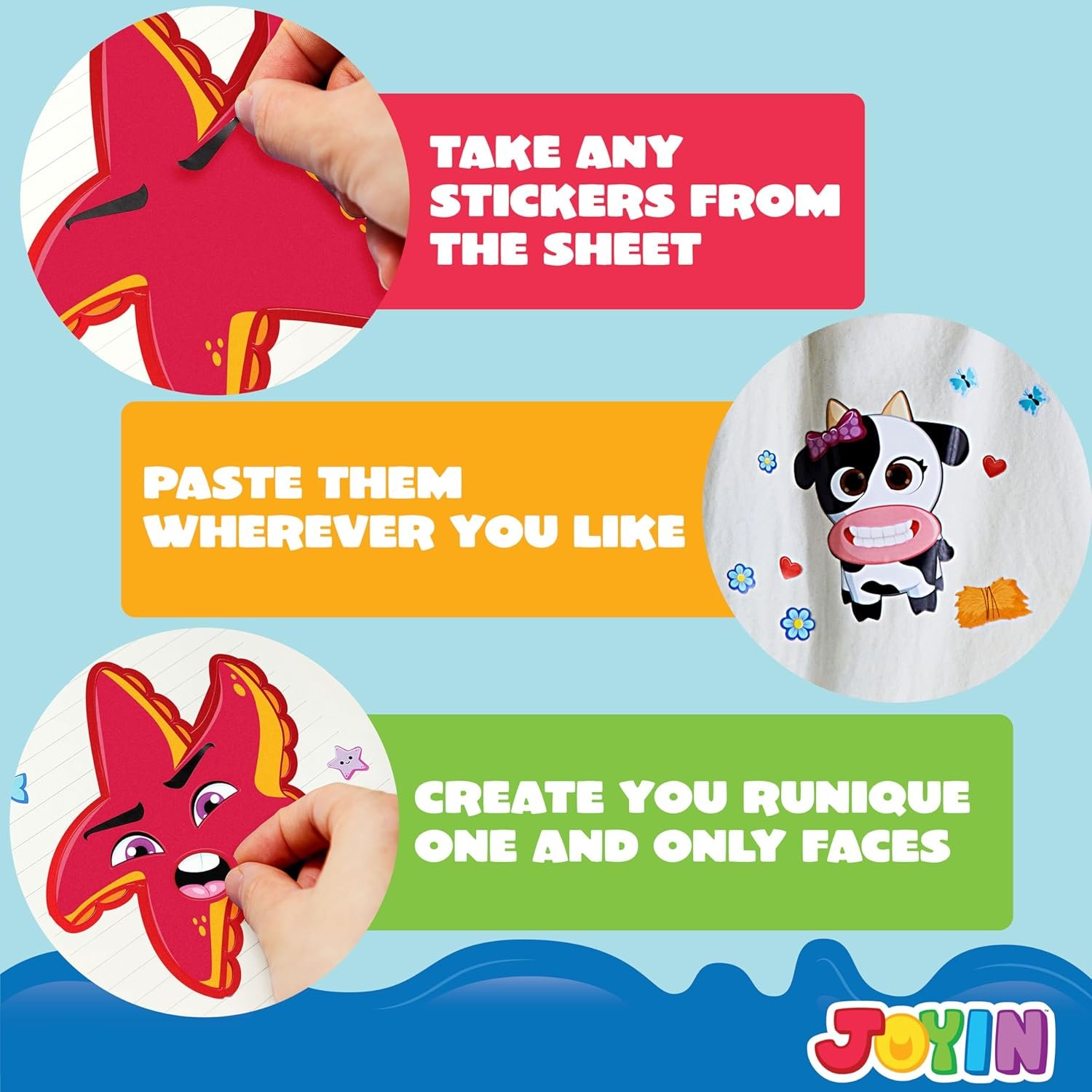 JOYIN 24PCS 9"x6" Make a face Stickers for Kids, Make Your Own Stickers, Mix and Match Stickers with Safaris Sea Farm and Dinosaur Animals, Party Favors Kids Crafts, Goodie Bags Stuffers for Kids - Image 5