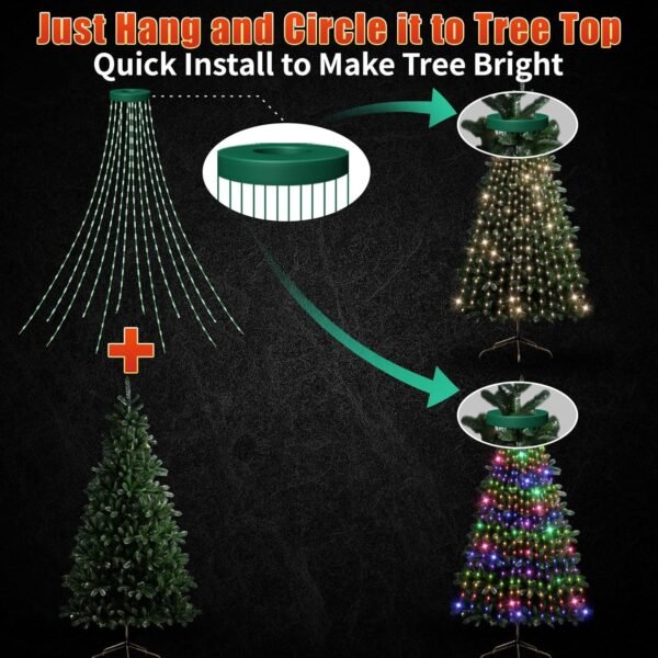 12 Modes Easy Christmas Tree Lights with Ring Indoor Outdoor - 6.56Ft x 12 Lines String 288 LED Timer Dimmable Remote Waterproof Light for 6 7 Ft Xmas Trees (Warm White or Multicolor) - Image 4