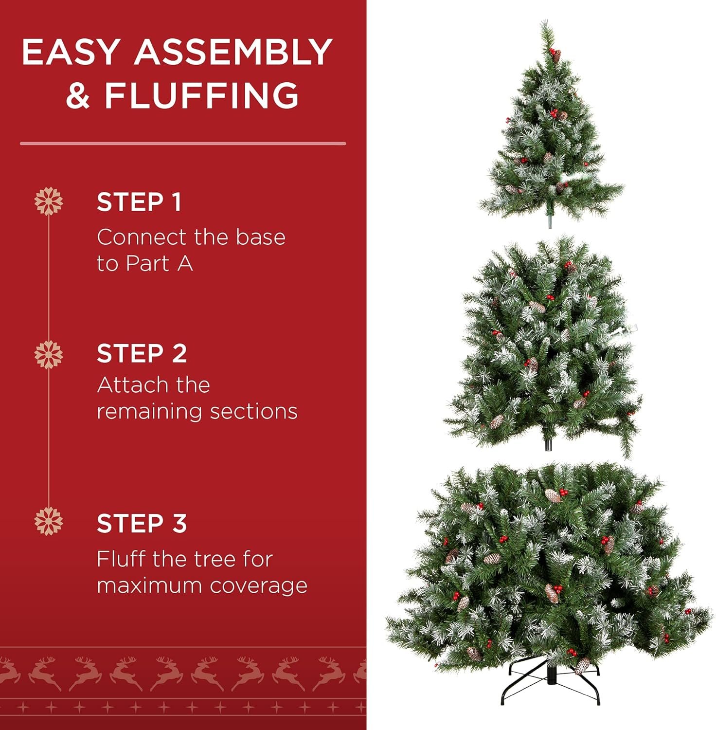 Best Choice Products Christmas Tree Pre-Lit, Pre-Decorated Artificial 6ft Frosted Pine Holiday Decoration w/Frosted Tips, Pine Cones, Berries - Image 5