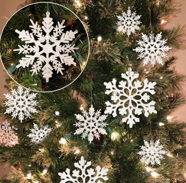 36pcs Snowflakes-Christmas Tree Decorations, Snowflake Ornaments for Tree, Plastic Glitter White Snow Flakes Ornaments, Christmas Indoor Winter Wonderland Decor - Image 9
