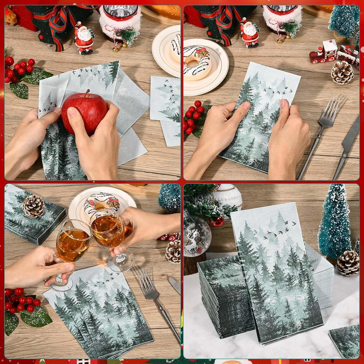100 Pack Green Misty Forest Paper Napkins Christmas Woodland Theme Disposable Lunch Dinner Napkins Decorative Guest Napkins for Xmas Seasonal Winter Holiday Home Kitchen Party Supplies (Misty Forest) - Image 7